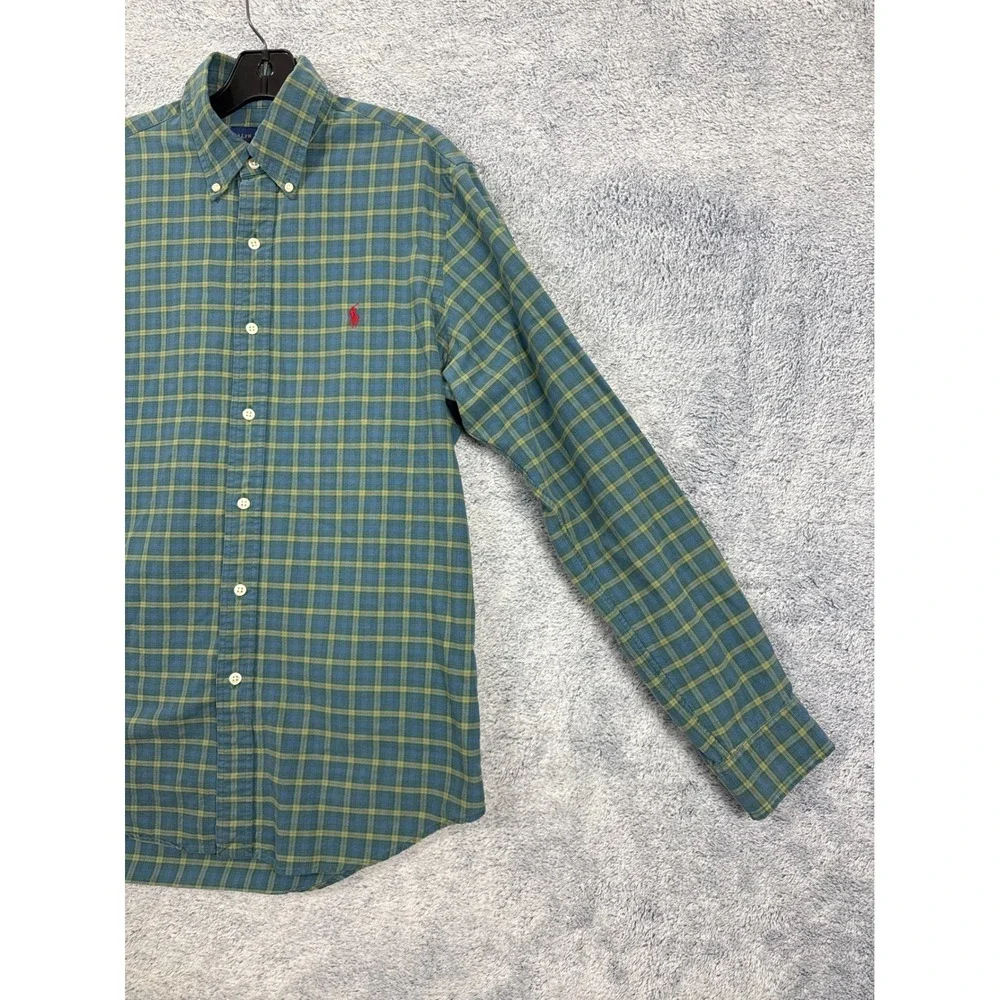 Polo Ralph Lauren Mens Plaid Button Down Shirt Blue Green Yellow Cotton‎ M 9391